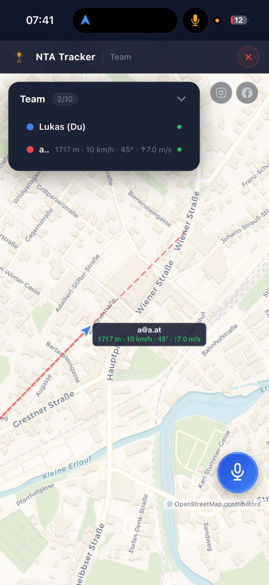 Live Team Tracking auf der Karte